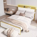 TROPOW King Size Giroletto con Stazione di Ricarica e Luci a LED, Letto King Size con Testiera in Velluto e Contenitore