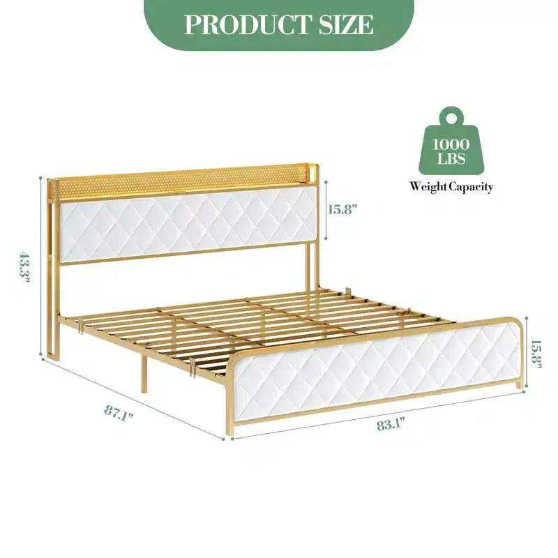 TROPOW King Size Giroletto con Stazione di Ricarica e Luci a LED, Letto King Size con Testiera in Velluto e Contenitore