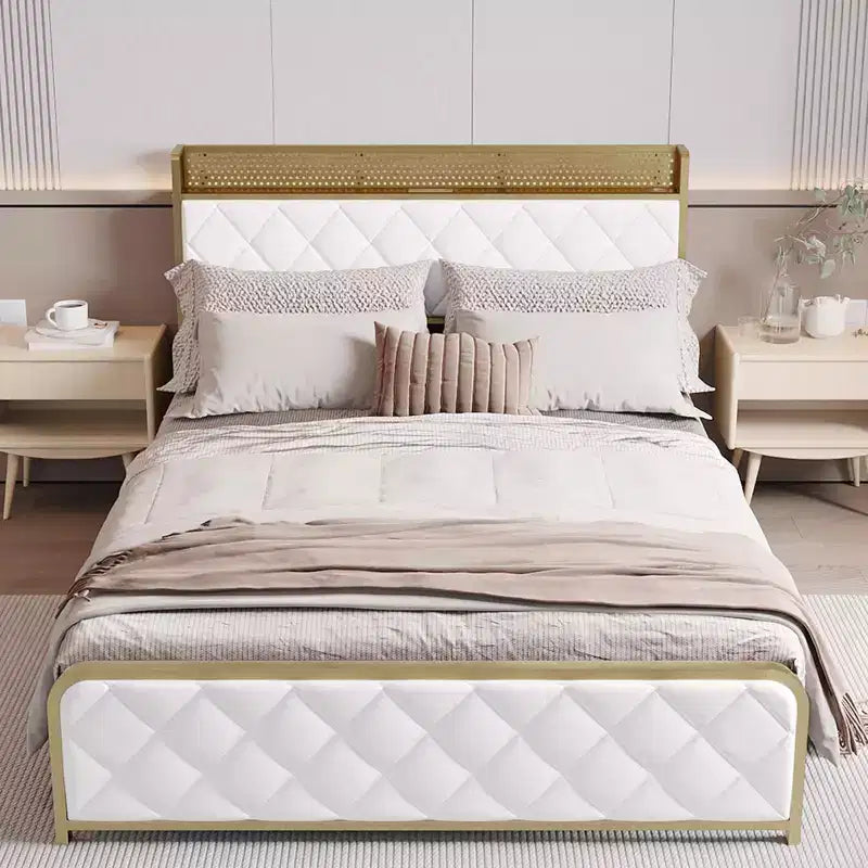 TROPOW King Size Giroletto con Stazione di Ricarica e Luci a LED, Letto King Size con Testiera in Velluto e Contenitore