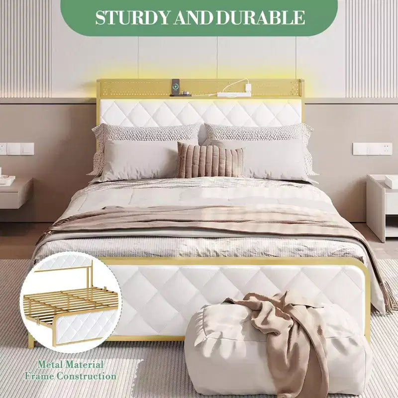 TROPOW King Size Giroletto con Stazione di Ricarica e Luci a LED, Letto King Size con Testiera in Velluto e Contenitore