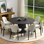 PexFix Set da Pranzo Rotondo Moderno 60 con 8 Sedie Imbottite, Piano in Legno Testurizzato Nero, Base a Piedistallo Plissettata, Sedute Beige per Cucina Sala da Pranzo