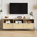 Rattan TV Stand for TVs up to 75'', Entainment Center with Open Shelf & 3 Drawers, Mid Century Modern Entertainment Center