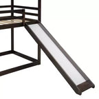 Letto a castello in legno con tetto, a castello basso, con scivolo e scaletta
