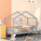 Letto a castello in legno con tetto, a castello basso, con scivolo e scaletta