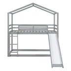 Letto a castello in legno con tetto, a castello basso, con scivolo e scaletta
