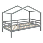 Letto a castello in legno con tetto, a castello basso, con scivolo e scaletta