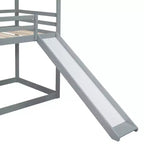 Letto a castello in legno con tetto, a castello basso, con scivolo e scaletta
