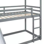 Letto a castello in legno con tetto, a castello basso, con scivolo e scaletta