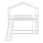 Letto a castello in legno con tetto, a castello basso, con scivolo e scaletta