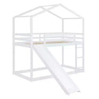 Letto a castello in legno con tetto, a castello basso, con scivolo e scaletta