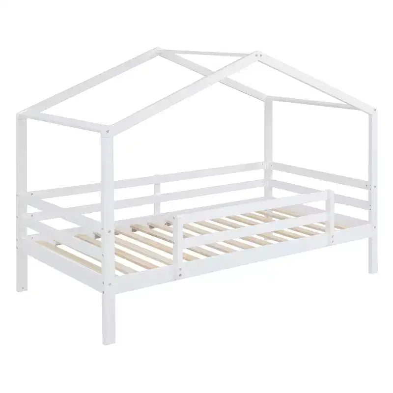 Letto a castello in legno con tetto, a castello basso, con scivolo e scaletta