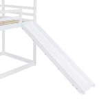 Letto a castello in legno con tetto, a castello basso, con scivolo e scaletta