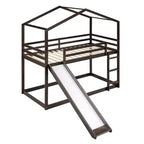 Letto a castello in legno con tetto, a castello basso, con scivolo e scaletta