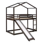 Letto a castello in legno con tetto, a castello basso, con scivolo e scaletta