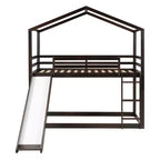 Letto a castello in legno con tetto, a castello basso, con scivolo e scaletta