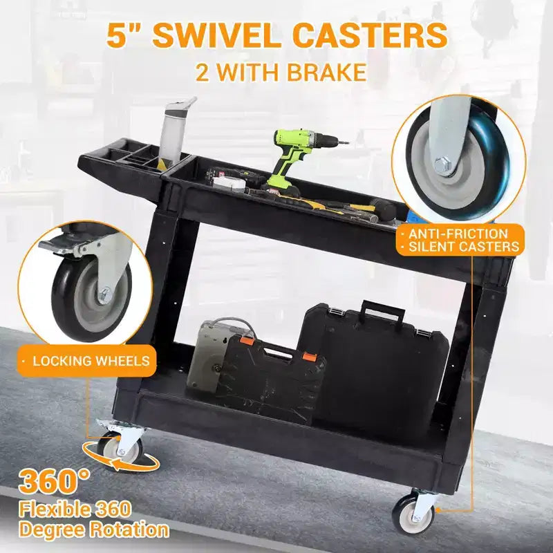 Carrello di Servizio a 2 Ripiani, Carrello Portautensili con Ruote da 250 kg, Organizer Mobile Multiuso, per Magazzino, Officina, Garage