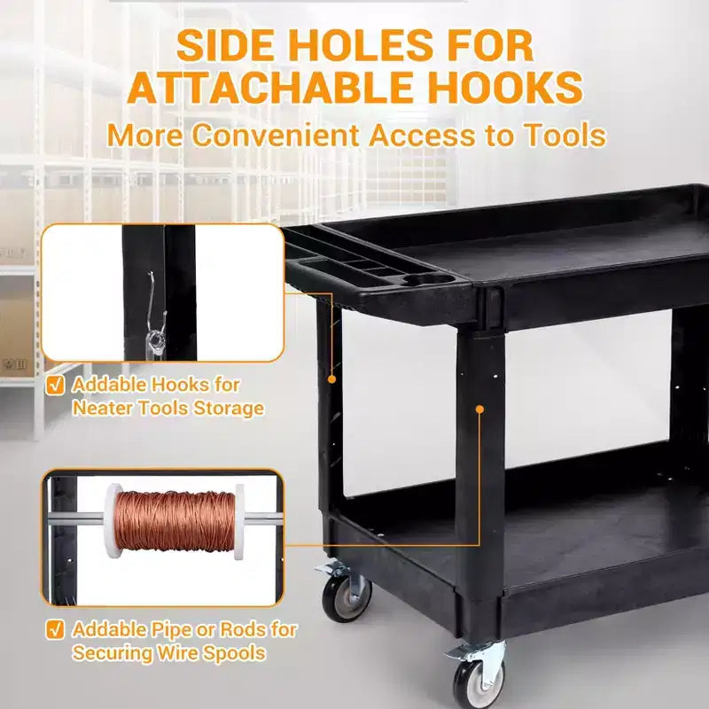 Carrello di Servizio a 2 Ripiani, Carrello Portautensili con Ruote da 250 kg, Organizer Mobile Multiuso, per Magazzino, Officina, Garage