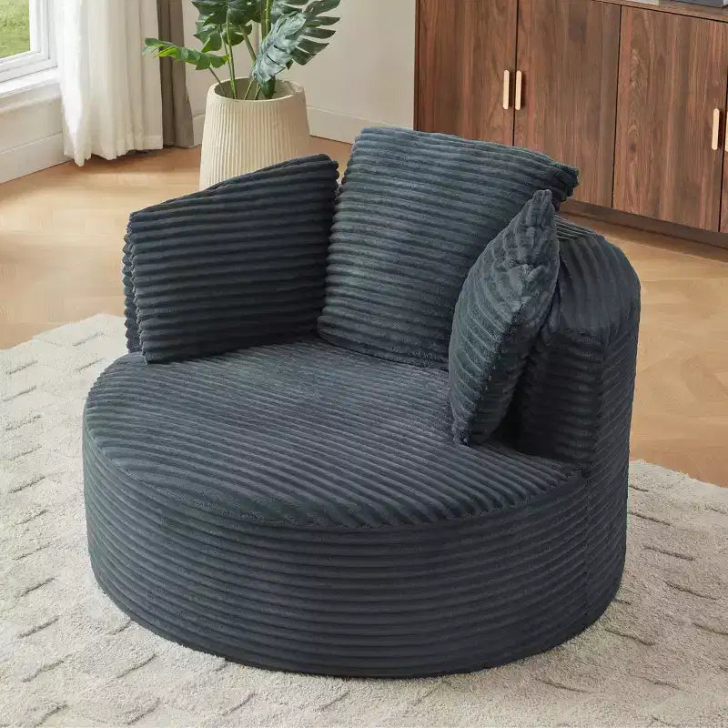 GDFStudio Lewiston Sedia Rotonda Contemporanea Imbottita in Velluto a Coste con Schienale Imbottito