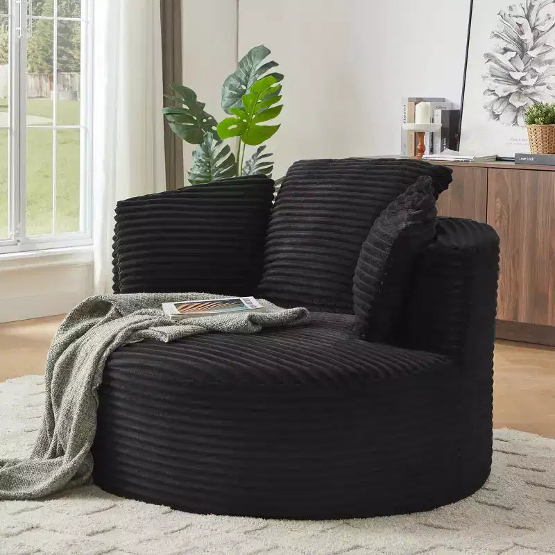 GDFStudio Lewiston Sedia Rotonda Contemporanea Imbottita in Velluto a Coste con Schienale Imbottito