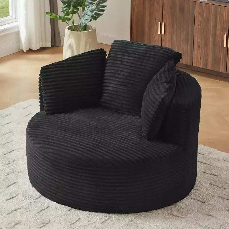 GDFStudio Lewiston Sedia Rotonda Contemporanea Imbottita in Velluto a Coste con Schienale Imbottito