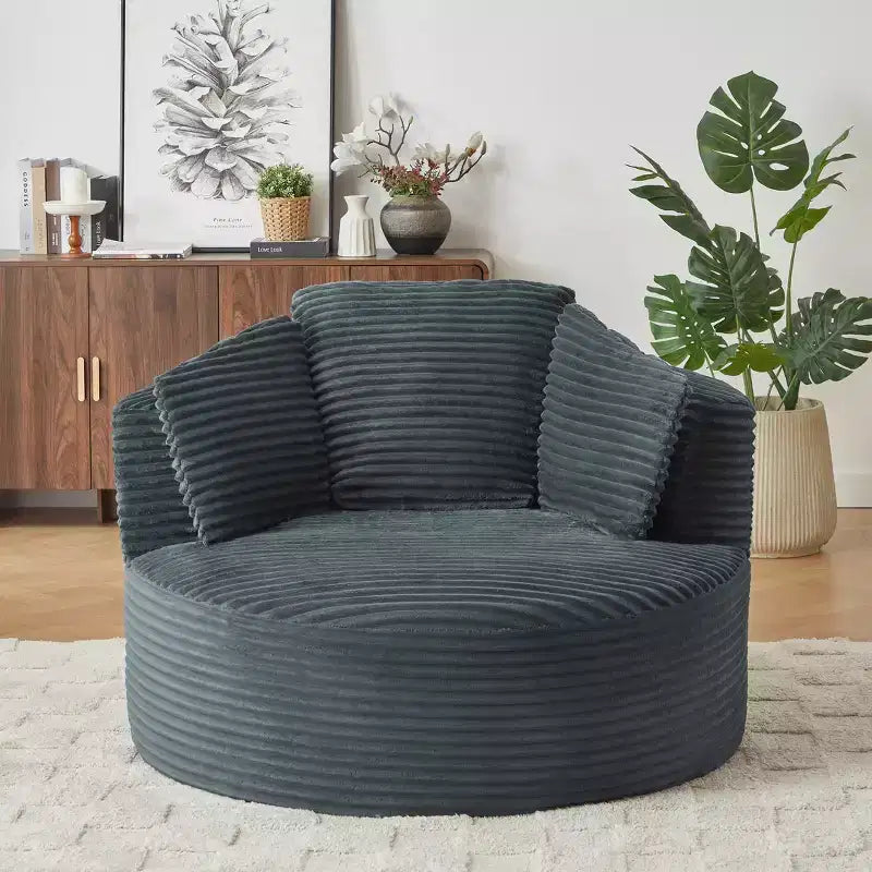 GDFStudio Lewiston Sedia Rotonda Contemporanea Imbottita in Velluto a Coste con Schienale Imbottito