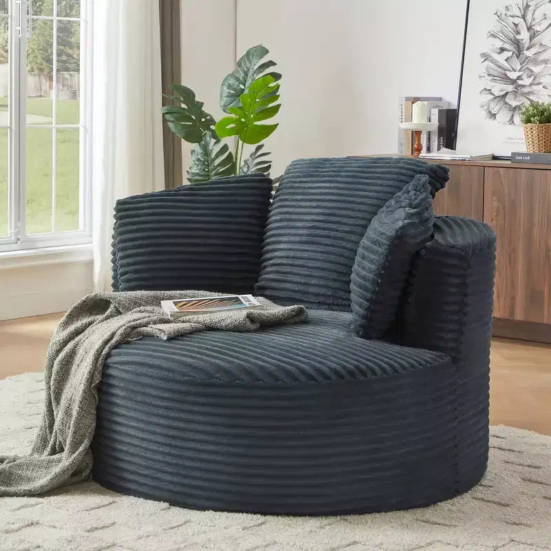 GDFStudio Lewiston Sedia Rotonda Contemporanea Imbottita in Velluto a Coste con Schienale Imbottito