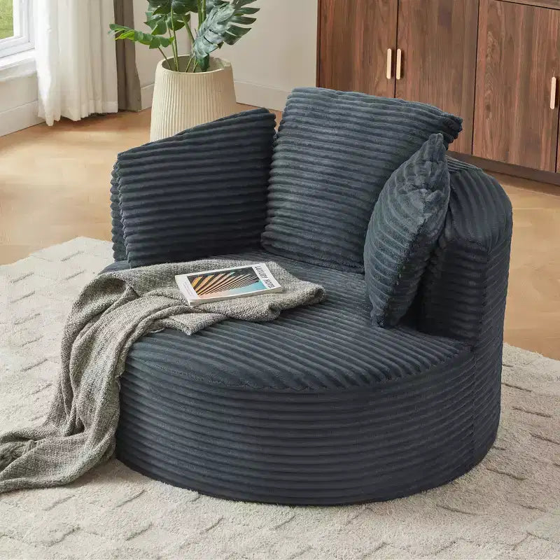 GDFStudio Lewiston Sedia Rotonda Contemporanea Imbottita in Velluto a Coste con Schienale Imbottito