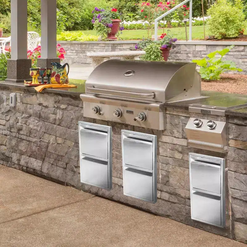 Cassetti per barbecue da incasso in acciaio inossidabile 13 x 21 con maniglia scanalata, per isola cucina esterna o stazione grill da patio