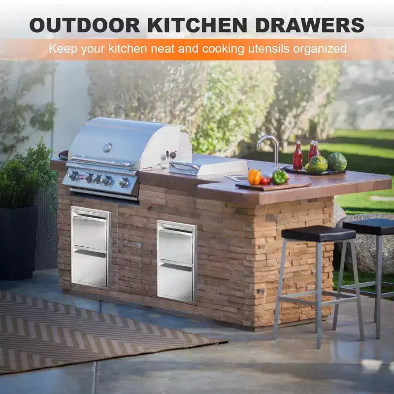 Cassetti per barbecue da incasso in acciaio inossidabile 13 x 21 con maniglia scanalata, per isola cucina esterna o stazione grill da patio