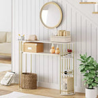 TROPOW 43.5 Console Table Gold Sofa Tables Narrow Entryway Table with Storage and Shelves, Behind Couch Hallway Table Modern Furniture for Bedroom