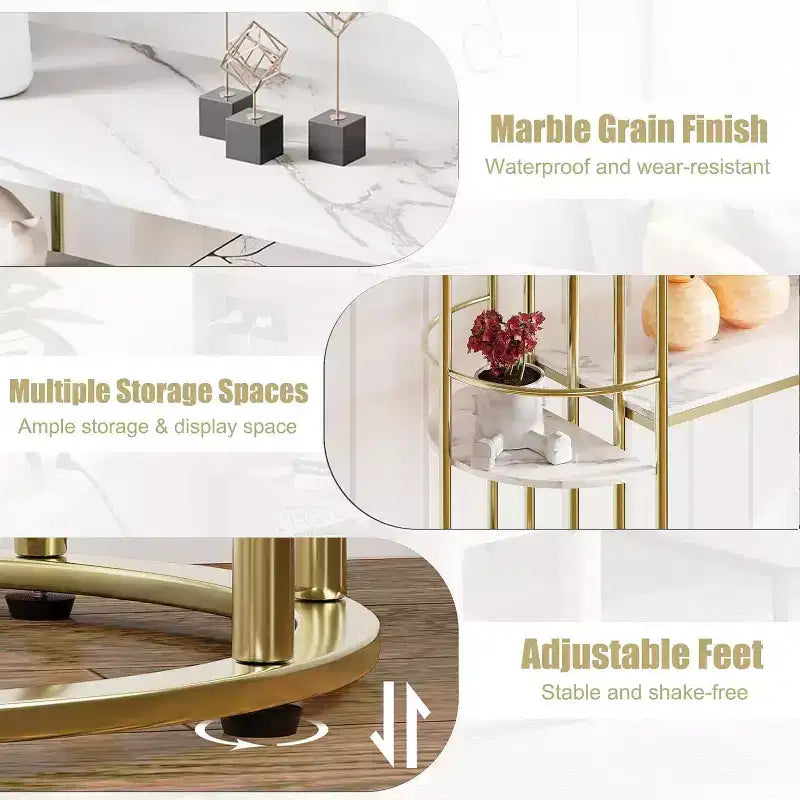 TROPOW 43.5 Tavolino Consolle Oro Tavolini Divano Stretti Tavolo d'Ingresso Stretto con Ripiani e Ripiani Contenitore, Tavolo da Corridoio Dietro il Divano, Mobile Moderno per Camera da Letto