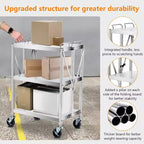 Carrello di utilità pieghevole con ruote, grande capacità 300LB, carrello in acciaio inossidabile, carrello a 3 ripiani, per ristorante, garage, ufficio
