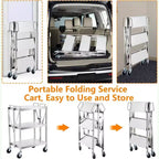 Carrello di utilità pieghevole con ruote, grande capacità 300LB, carrello in acciaio inossidabile, carrello a 3 ripiani, per ristorante, garage, ufficio