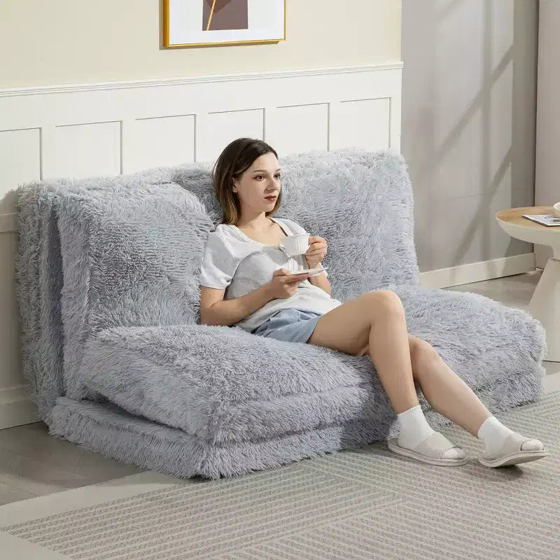 HOMCOM Divano Letto a Sacco da Terra Contemporaneo, Ampio Materasso Pieghevole in Peluche, Imbottitura in Schiuma, Divano Letto a Parete