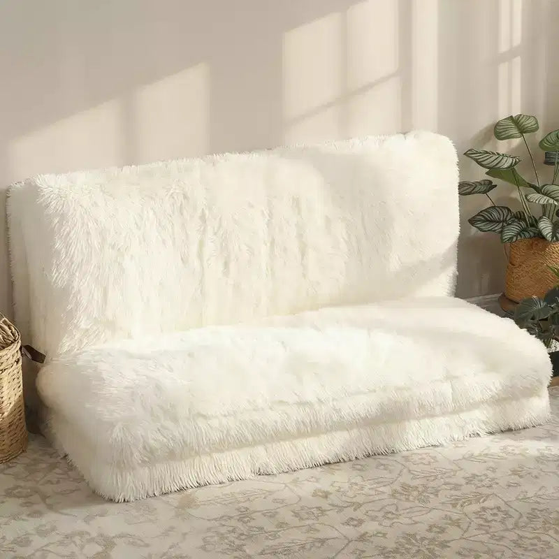 HOMCOM Divano Letto a Sacco da Terra Contemporaneo, Ampio Materasso Pieghevole in Peluche, Imbottitura in Schiuma, Divano Letto a Parete