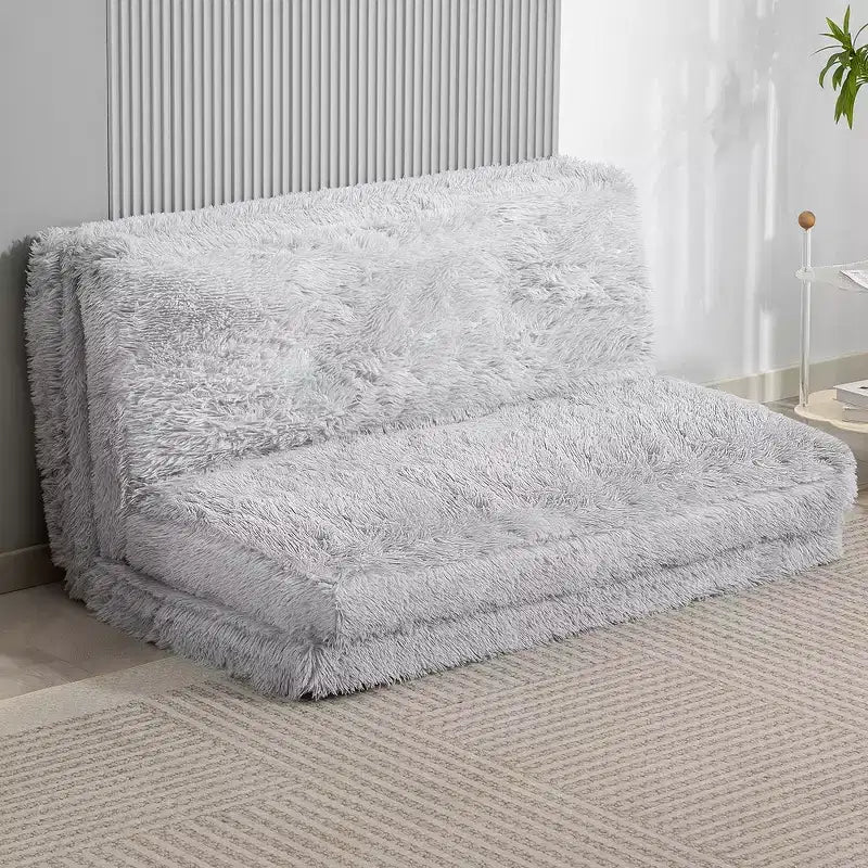 HOMCOM Divano Letto a Sacco da Terra Contemporaneo, Ampio Materasso Pieghevole in Peluche, Imbottitura in Schiuma, Divano Letto a Parete