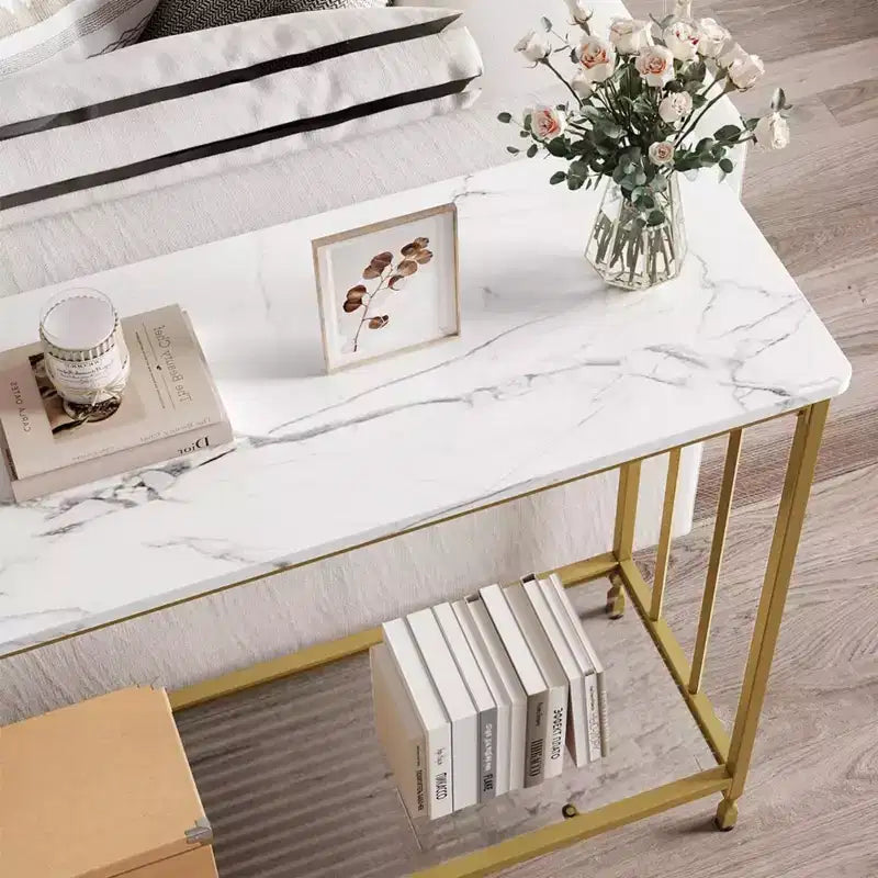 GustoWave Tavolino Console Stretto da 41,5'', Tavolo d'Appoggio per Divano a 2 Ripiani in Legno, Mobile per Ingresso, Soggiorno, Corridoio, Facile Montaggio