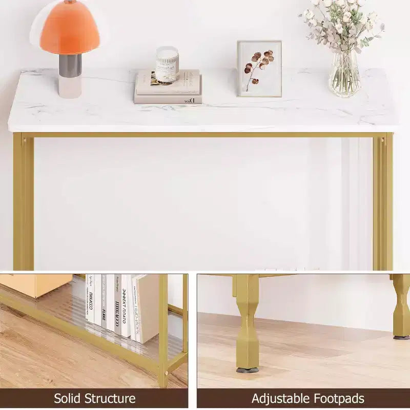 GustoWave Tavolino Console Stretto da 41,5'', Tavolo d'Appoggio per Divano a 2 Ripiani in Legno, Mobile per Ingresso, Soggiorno, Corridoio, Facile Montaggio