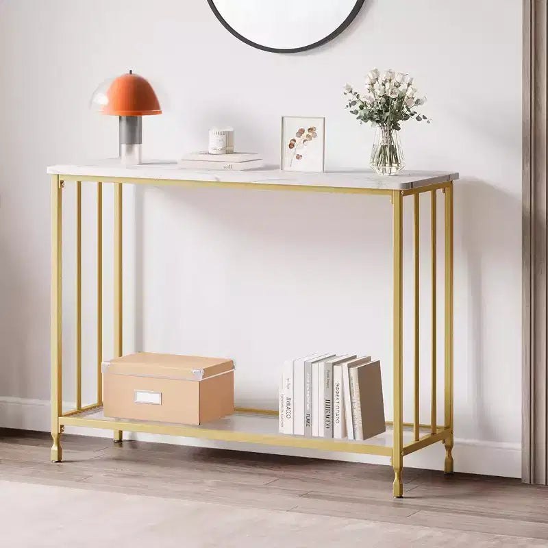 GustoWave Tavolino Console Stretto da 41,5'', Tavolo d'Appoggio per Divano a 2 Ripiani in Legno, Mobile per Ingresso, Soggiorno, Corridoio, Facile Montaggio