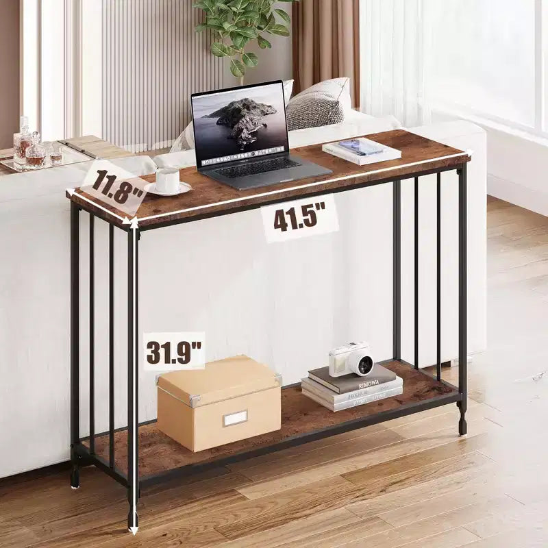 GustoWave Tavolino Console Stretto da 41,5'', Tavolo d'Appoggio per Divano a 2 Ripiani in Legno, Mobile per Ingresso, Soggiorno, Corridoio, Facile Montaggio