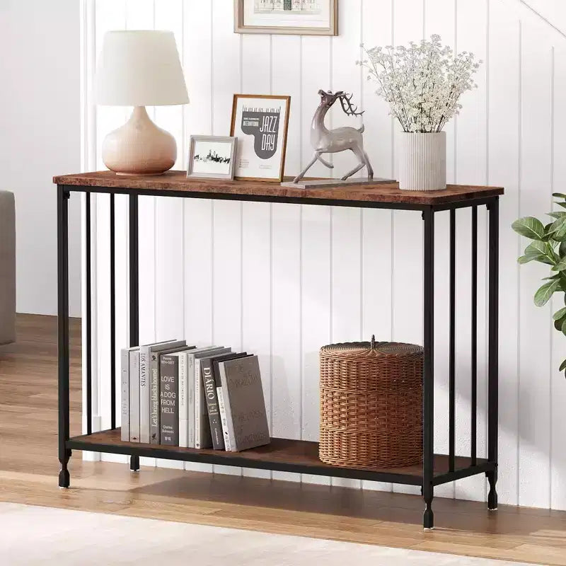 GustoWave Tavolino Console Stretto da 41,5'', Tavolo d'Appoggio per Divano a 2 Ripiani in Legno, Mobile per Ingresso, Soggiorno, Corridoio, Facile Montaggio
