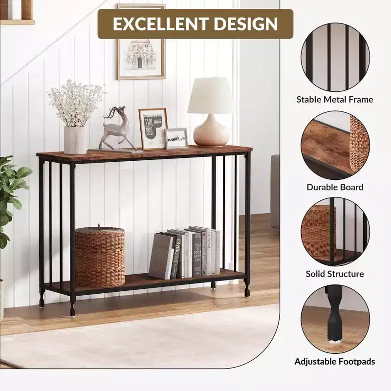 GustoWave Tavolino Console Stretto da 41,5'', Tavolo d'Appoggio per Divano a 2 Ripiani in Legno, Mobile per Ingresso, Soggiorno, Corridoio, Facile Montaggio