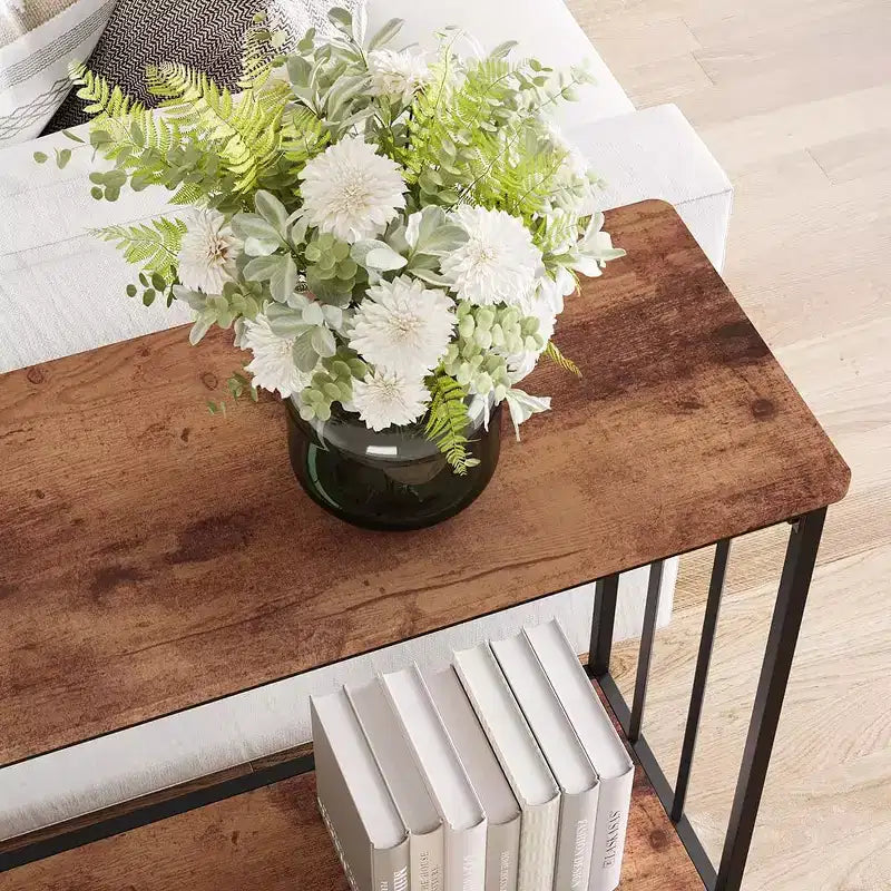 GustoWave Tavolino Console Stretto da 41,5'', Tavolo d'Appoggio per Divano a 2 Ripiani in Legno, Mobile per Ingresso, Soggiorno, Corridoio, Facile Montaggio