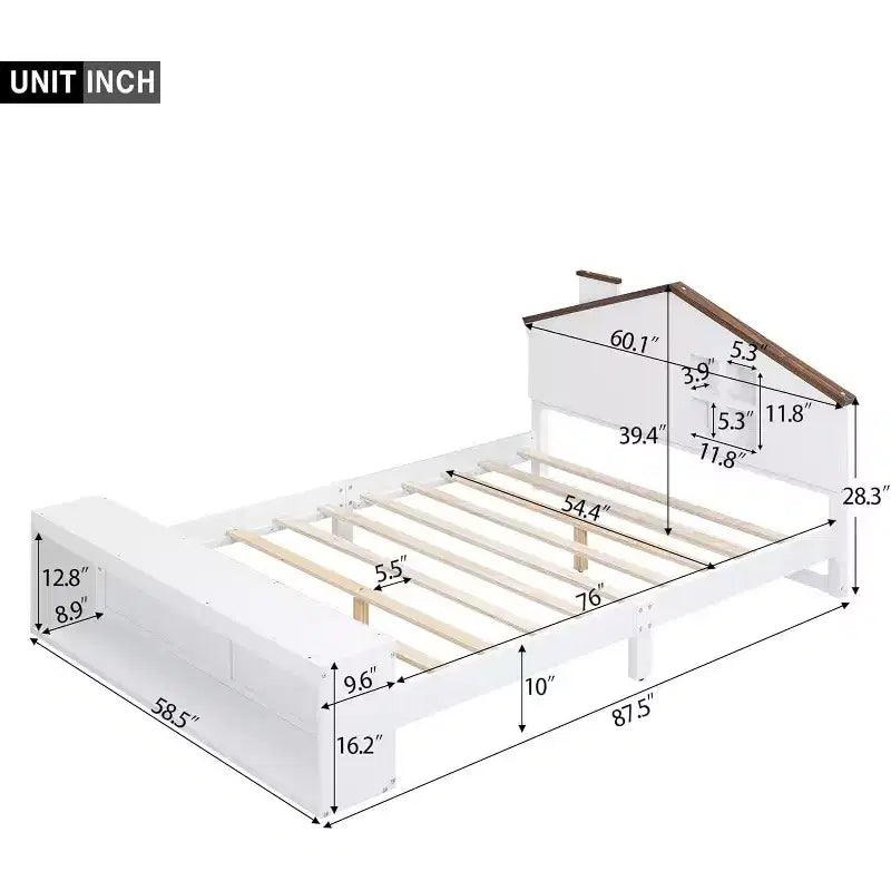 Acekool Letto Matrimoniale con Cassetti Contenitore e Luci a LED, Struttura Piattaforma in Legno, Bianco Moderno, per Cameretta Bambini e Ragazzi