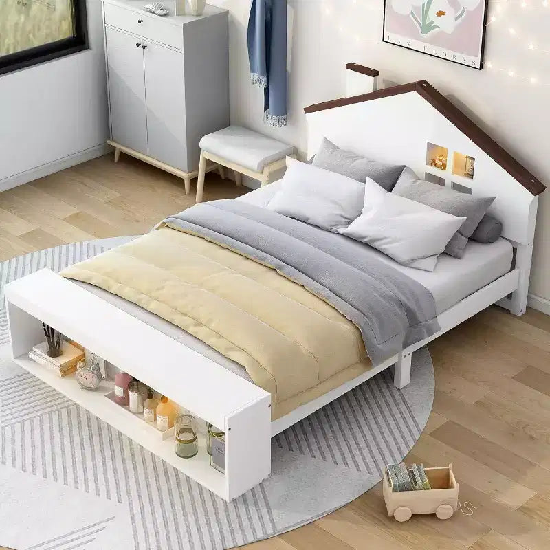 Acekool Letto Matrimoniale con Cassetti Contenitore e Luci a LED, Struttura Piattaforma in Legno, Bianco Moderno, per Cameretta Bambini e Ragazzi