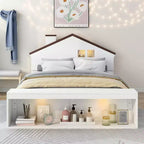 Acekool Letto Matrimoniale con Cassetti Contenitore e Luci a LED, Struttura Piattaforma in Legno, Bianco Moderno, per Cameretta Bambini e Ragazzi