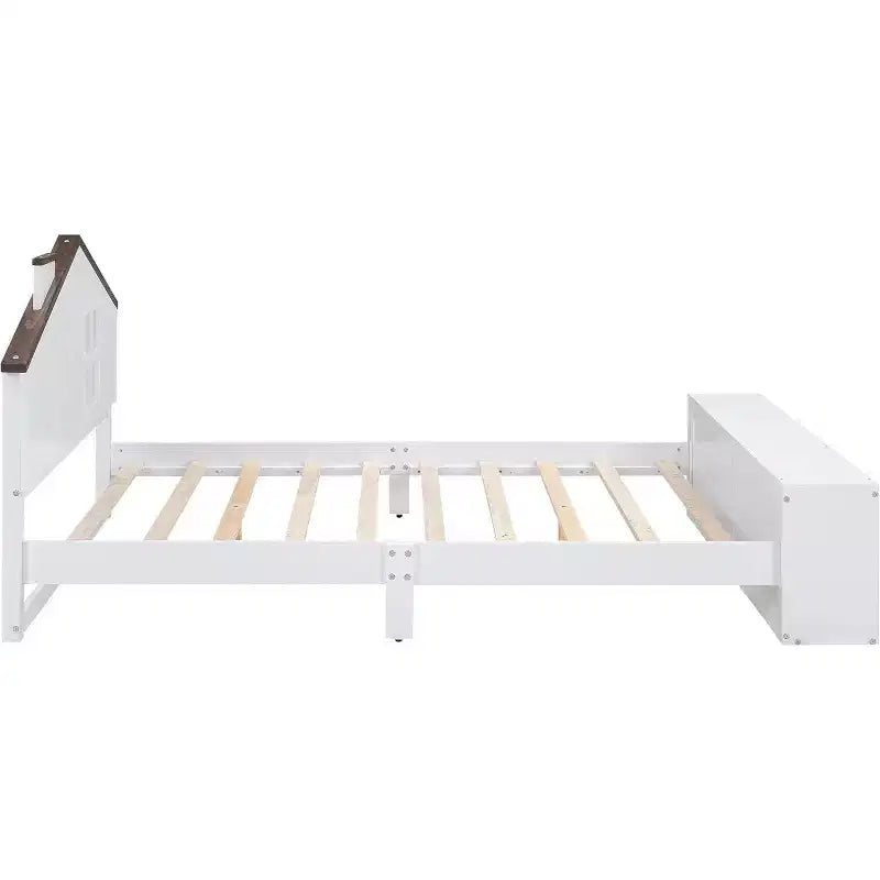 Acekool Letto Matrimoniale con Cassetti Contenitore e Luci a LED, Struttura Piattaforma in Legno, Bianco Moderno, per Cameretta Bambini e Ragazzi