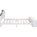 Acekool Letto Matrimoniale con Cassetti Contenitore e Luci a LED, Struttura Piattaforma in Legno, Bianco Moderno, per Cameretta Bambini e Ragazzi
