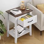 2 Comodini da Salotto, Comodini Rustici con Cassetto e Ripiano, Tavolino da Notte in Legno per Camera da Letto, Ingresso, Bianco