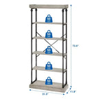 Libreria a 5 Ripiani, Scaffale con Struttura in Metallo, Libreria Autoportante, Scaffale Aperto per Camera da Letto, Soggiorno, Ufficio